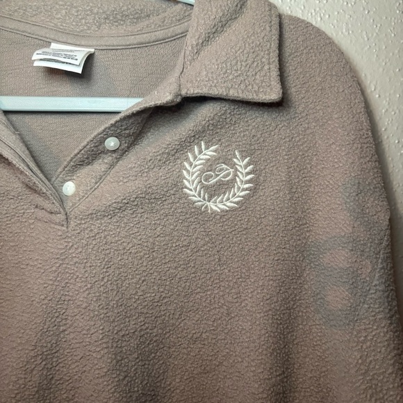 PINK REVERSE FLEECE CROPPED POLO SWEATSHIRT - Picture 4 of 7